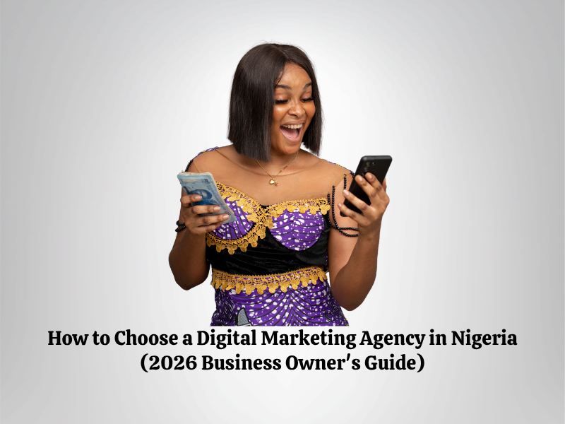 Nigerian business owner reviewing a digital marketing agency on a phone.